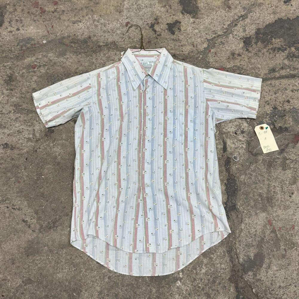70s Vintage Geometric Stripe Short Sleeve Button-Down Shirt
